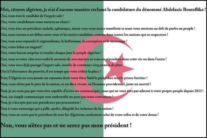 No, Mr. Bouteflika, you are not and will not be my president !